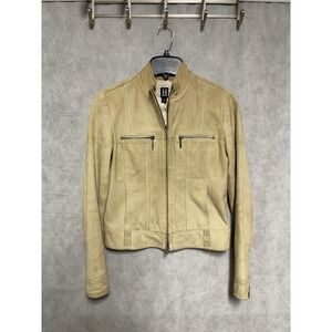 VTG Tommy Hilfiger Jacket Women S Beig Trucker Suede Leather Moto Biker Coat Y2K